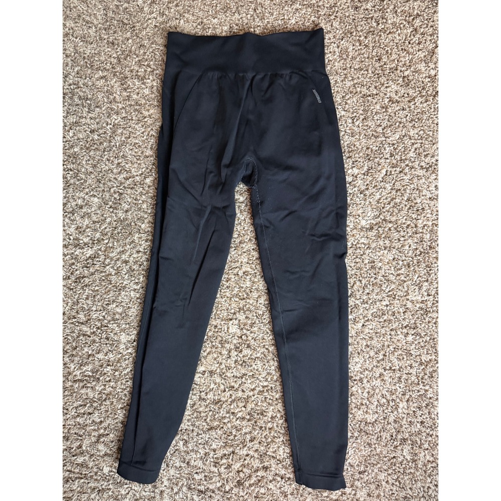 Gymshark Womens High Waisted Seamless Leggings Black Ribbed Waistband Activewear